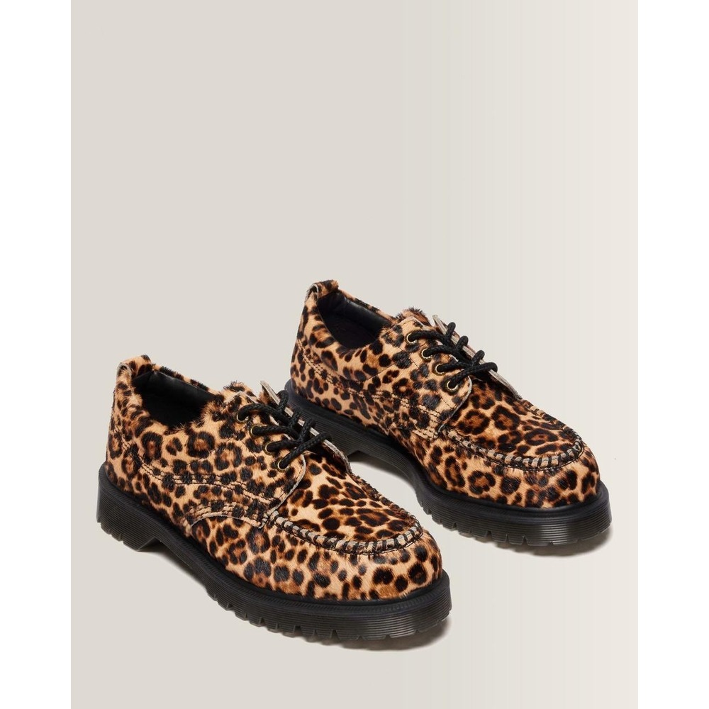 NEW Dr Martens Lowell Leopard Print Hair On Leather Moc Toe Shoes M 9 W 10